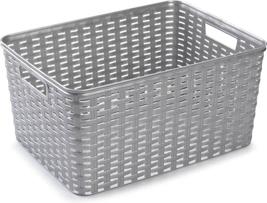 Forte Plastics Set van 4x stuks opbergboxen opbergmandjes rotan zilver kunststof met inhoud 10 12 18 28 liter