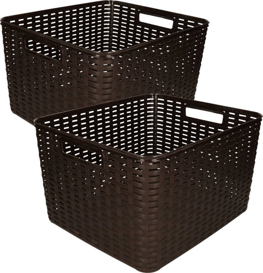 Forte Plastics Set van 5x stuks opbergboxen opbergmandjes rotan donkerbruin kunststof met inhoud 18 en 28 liter