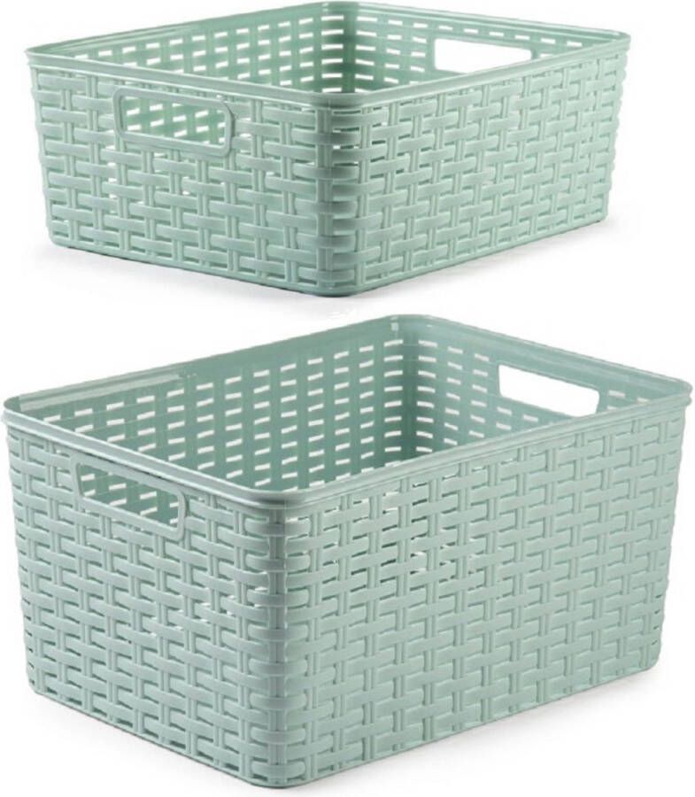 Forte Plastics Set van 5x stuks opbergboxen opbergmandjes rotan mintgroen kunststof met inhoud 12 en 18 liter