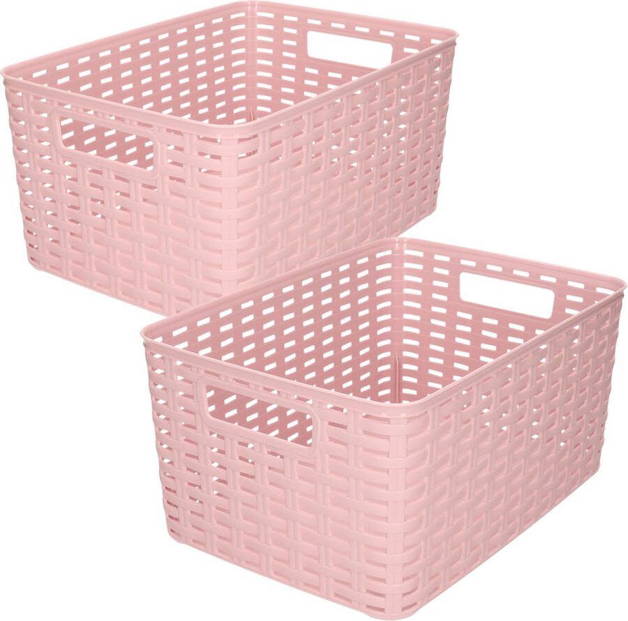 Forte Plastics Set van 5x stuks opbergboxen opbergmandjes rotan oud roze kunststof met inhoud 10 en 18 liter