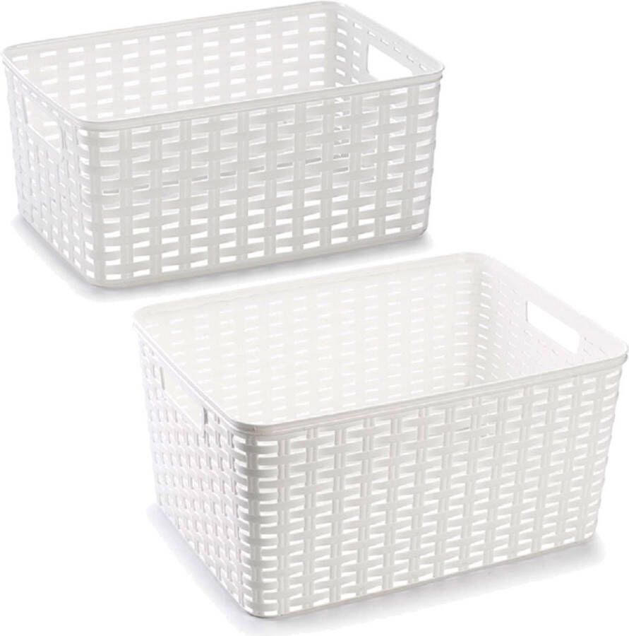 Forte Plastics Set van 5x stuks opbergboxen opbergmandjes rotan parel wit kunststof met inhoud 10 en 18 liter