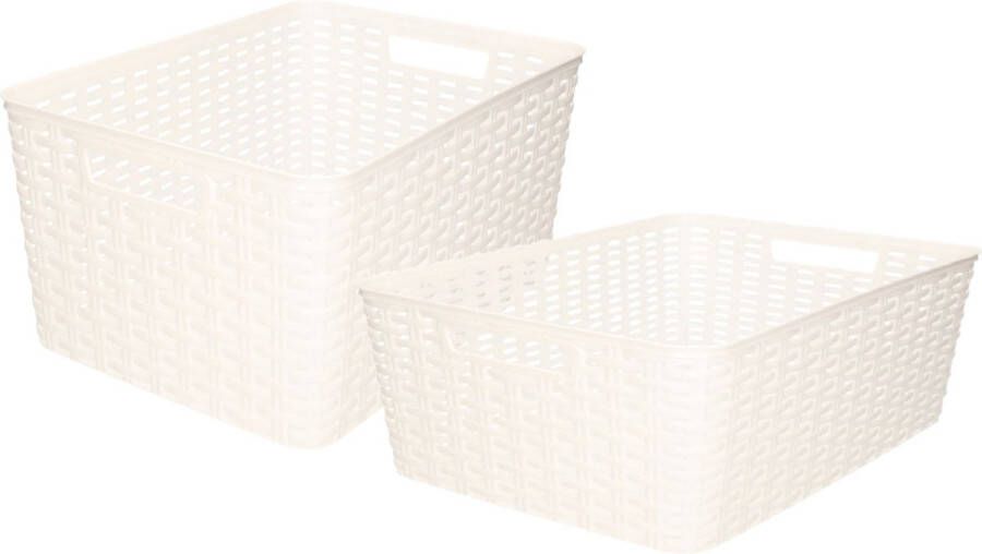Forte Plastics Set van 5x stuks opbergboxen opbergmandjes rotan parel wit kunststof met inhoud 12 en 18 liter