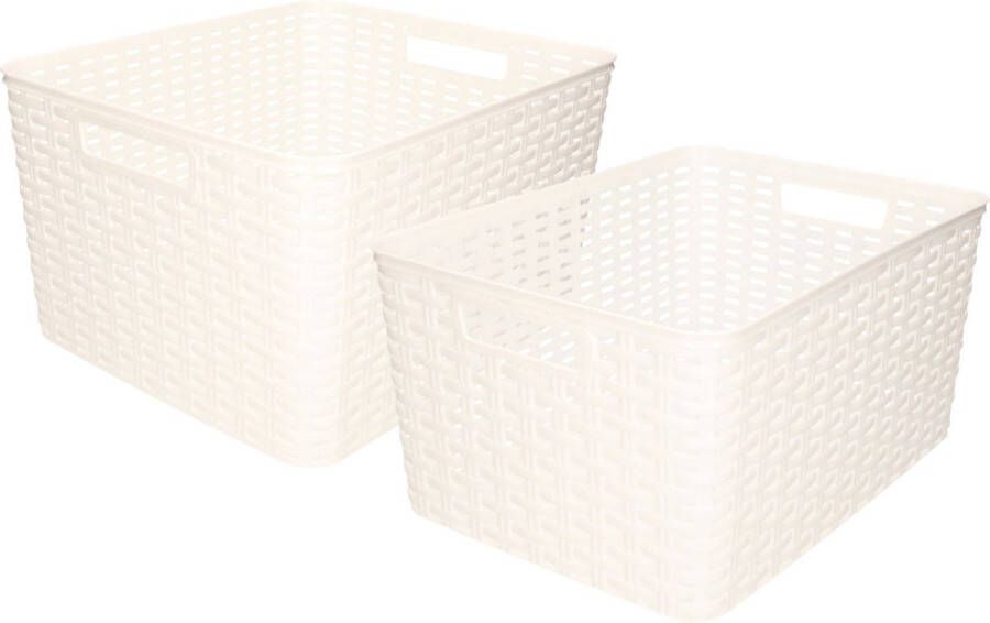 Forte Plastics Set van 5x stuks opbergboxen opbergmandjes rotan parel wit kunststof met inhoud 18 en 28 liter