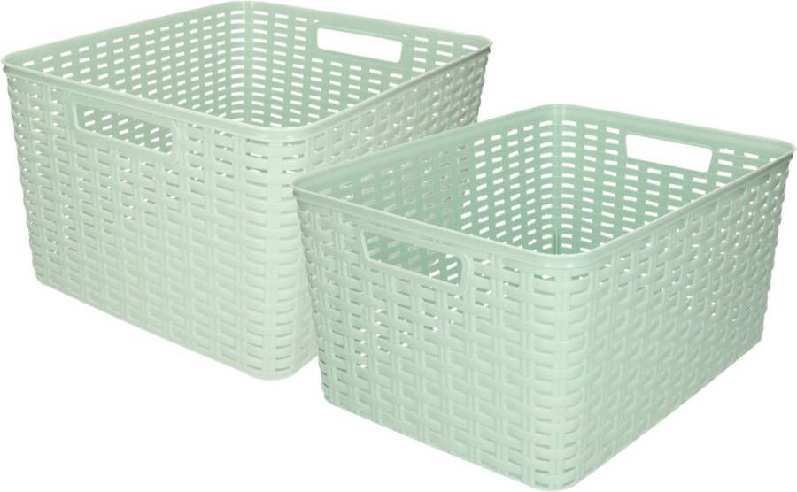 Forte Plastics Set van 6x stuks opbergboxen opbergmandjes rotan mintgroen kunststof met inhoud 18 en 28 liter