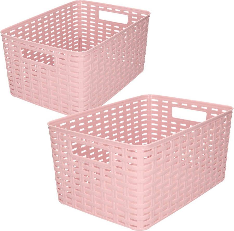 Forte Plastics Set van 6x stuks opbergboxen opbergmandjes rotan oud roze kunststof met inhoud 10 en 18 liter