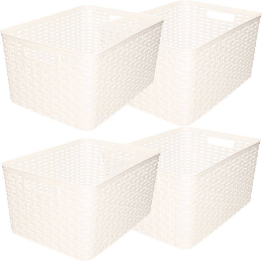 Forte Plastics Set van 6x stuks opbergboxen opbergmandjes rotan parel wit kunststof met inhoud 18 en 28 liter
