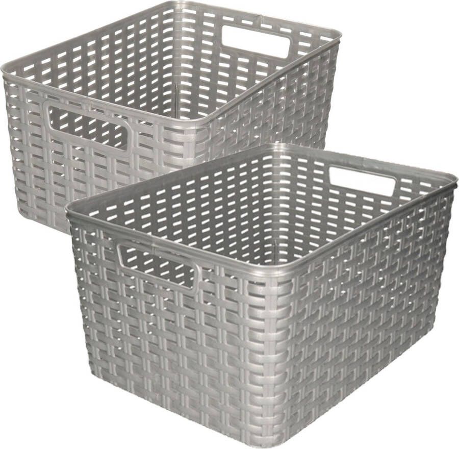 Forte Plastics Set van 6x stuks opbergboxen opbergmandjes rotan zilver kunststof met inhoud 10 en 18 liter