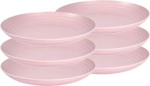Forte Plastics Set van 6x stuks rond kunststof borden oud roze 25 cm Herbruikbaar Dinerbord Barbecuebord Campingbord