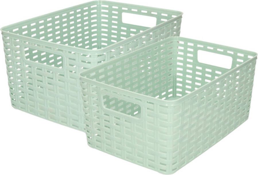 Forte Plastics Set van 7x stuks opbergboxen opbergmandjes rotan mintgroen kunststof met inhoud 6 en 10 liter