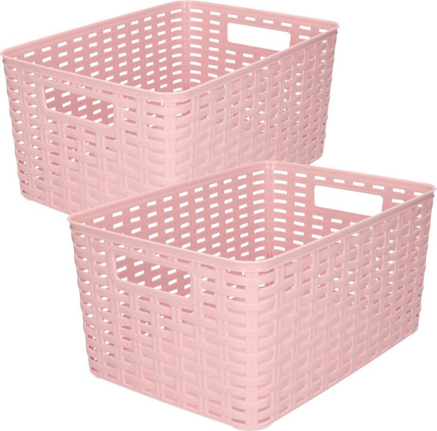 Forte Plastics Set van 7x stuks opbergboxen opbergmandjes rotan oud roze kunststof met inhoud 6 en 10 liter