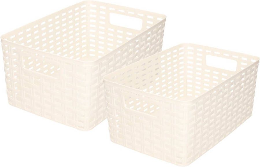 Forte Plastics Set van 7x stuks opbergboxen opbergmandjes rotan parel wit kunststof met inhoud 6 en 10 liter