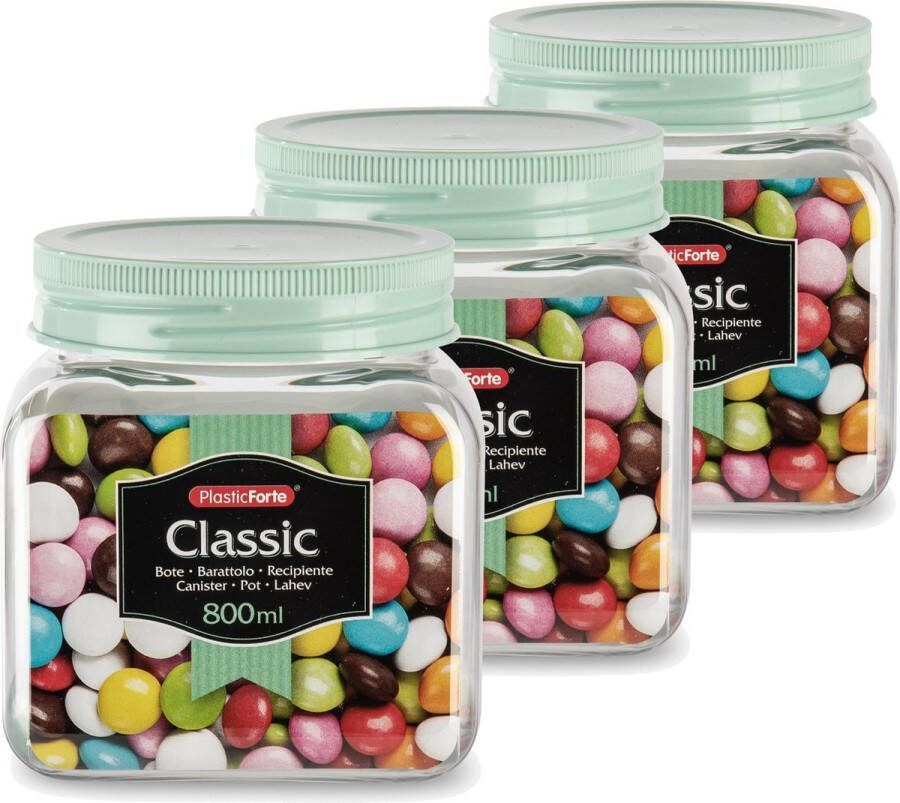 PLASTICFORTE Set van 8x stuks kunststof keuken voorraadpot weckpot mintgroen 0.8 liter met deksel Formaat: 10 x 12 cm
