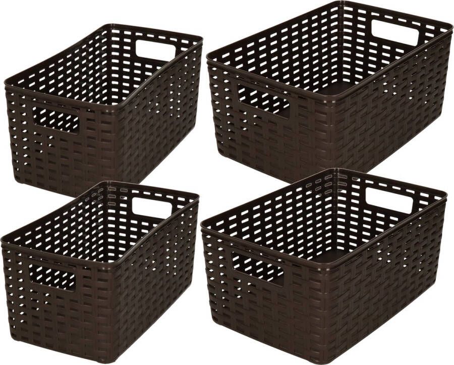 Forte Plastics Set van 8x stuks opbergboxen opbergmandjes rotan donkerbruin kunststof met inhoud 5 en 10 liter