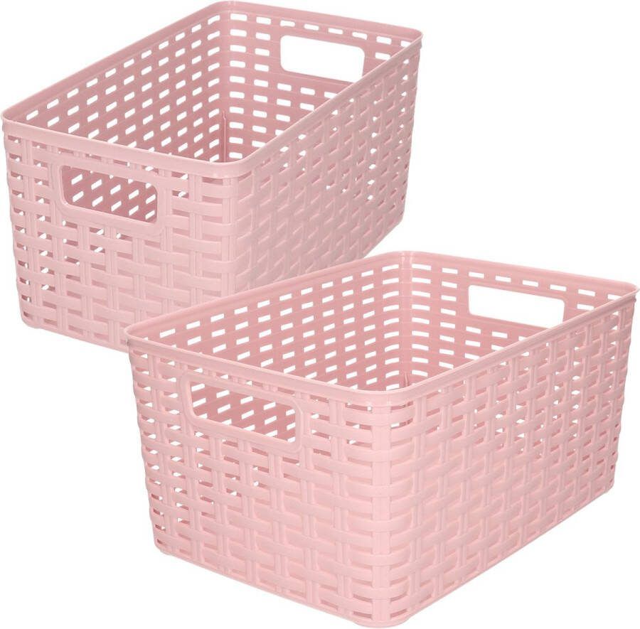 Forte Plastics Set van 8x stuks opbergboxen opbergmandjes rotan oud roze kunststof met inhoud 5 en 10 liter