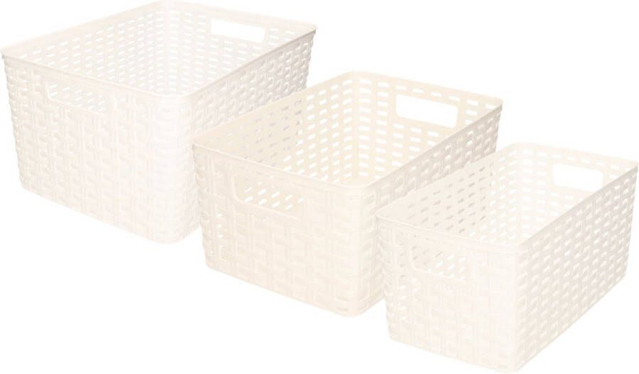 Forte Plastics Set van 8x stuks opbergboxen opbergmandjes rotan parel wit kunststof met inhoud 5 en 10 liter
