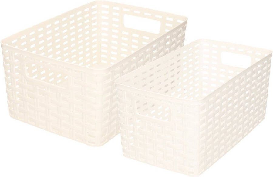 Forte Plastics Set van 8x stuks opbergboxen opbergmandjes rotan parel wit kunststof met inhoud 5 en 10 liter