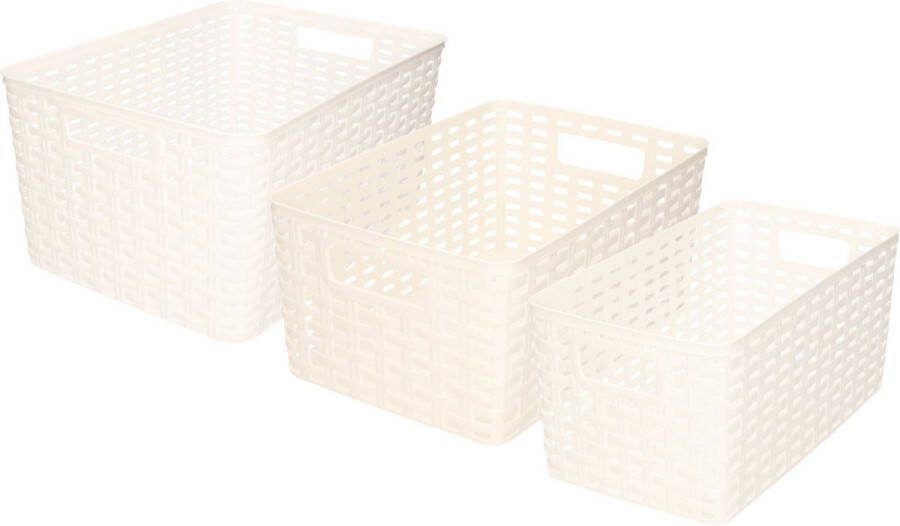 Forte Plastics Set van 8x stuks opbergboxen opbergmandjes rotan parel wit kunststof met inhoud 5 en 10 en 18 liter