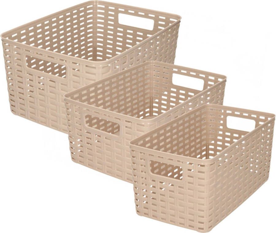 Forte Plastics Set van 8x stuks opbergboxen opbergmandjes rotan taupe kunststof met inhoud 5 en 10 en 18 liter