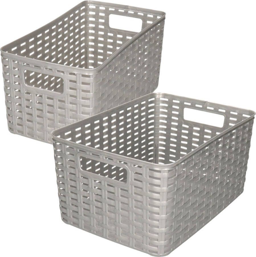 Forte Plastics Set van 8x stuks opbergboxen opbergmandjes rotan zilver kunststof met inhoud 5 en 10 liter