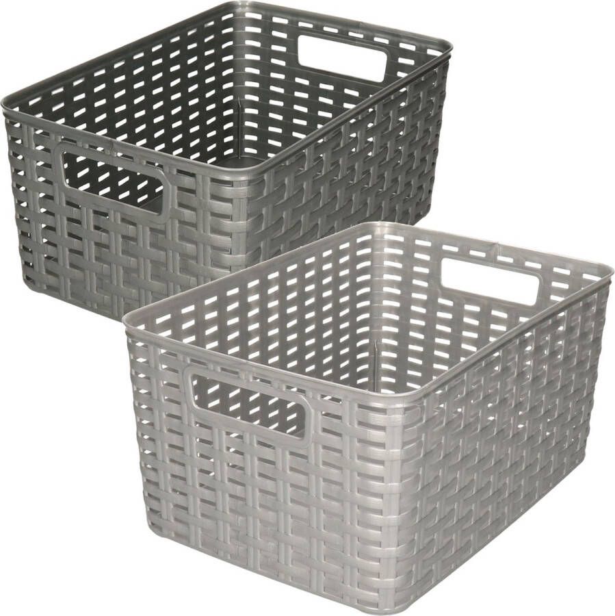 Forte Plastics Set van 8x stuks opbergboxen opbergmandjes rotan zilver kunststof met inhoud 6 en 10 liter