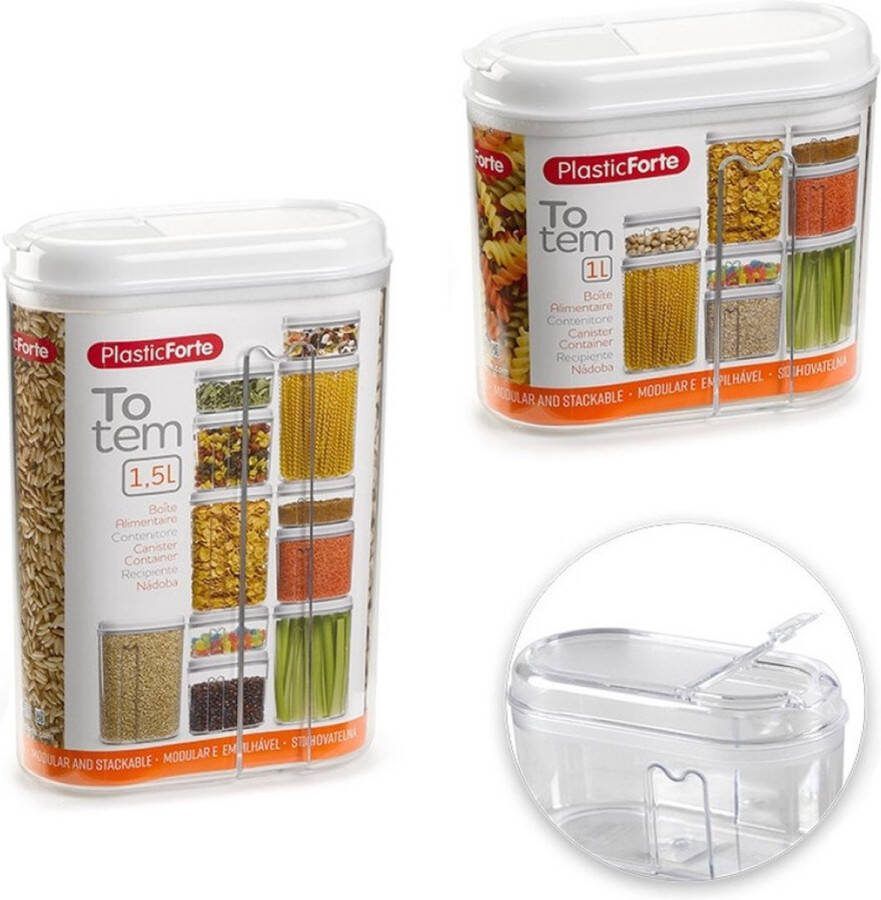 Forte Plastics Set van 9x kunststof keuken voorraadbussen 4x 1 5 liter en 5x 1 liter inhoud Transparant wit