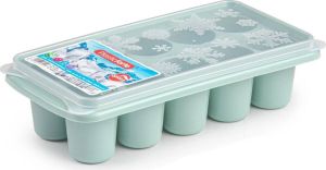 Forte Plastics Tray met dikke grote ronde blokken van 6.5 cm ijsblokjes ijsklontjes vormpjes 10 vakjes kunststof taupe met afsluit deksel