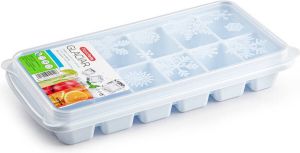 Forte Plastics Tray met ijsblokjes ijsklontjes vormpjes 12 vakjes kunststof wit met deksel IJsblokjesvormen