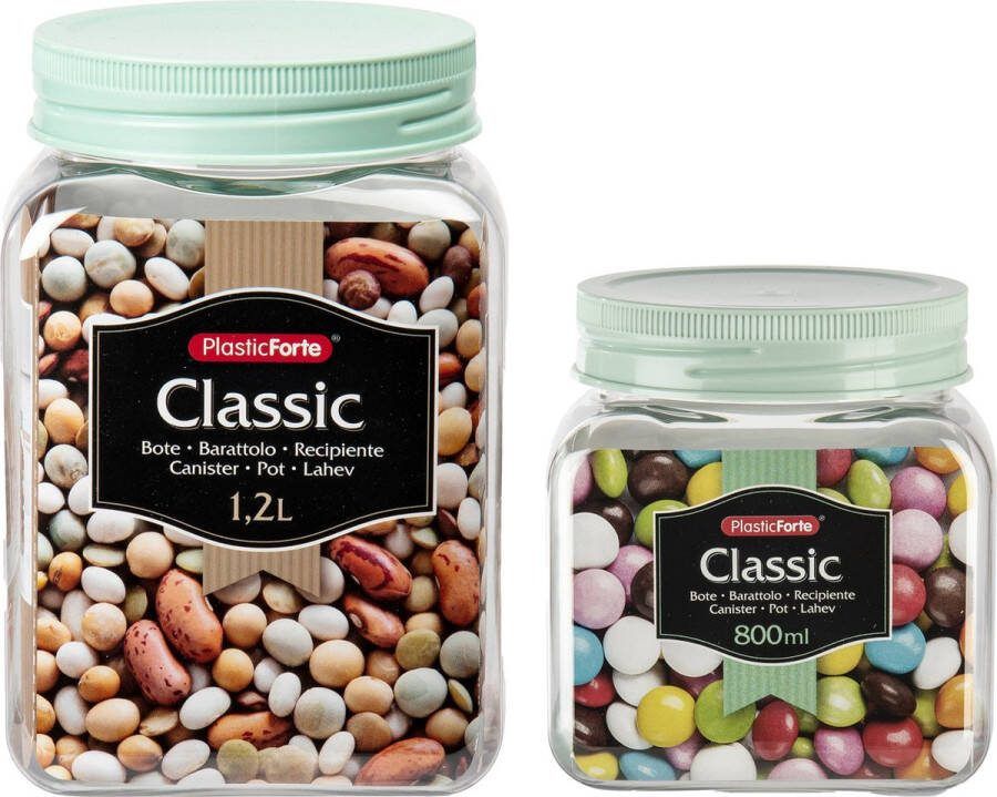 Forte Plastics Voordeelset 12x kunststof keuken voorraadpotten weckpotten 0.8 en 1.2 liter mintgroen deksel