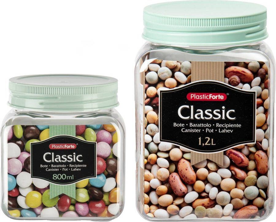 Forte Plastics Voordeelset 8x kunststof keuken voorraadpotten weckpotten 0.8 en 1.2 liter mintgroen deksel