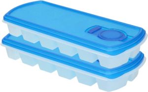 Forte Plastics Voordeelset van 2x stuks iJsblokjes ijsklontjes maken bakjes met afsluit deksel blauw 26 cm 12 stuks per verpakking