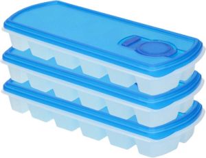 Forte Plastics Voordeelset van 3x stuks iJsblokjes ijsklontjes maken bakjes met afsluit deksel blauw 26 cm 12 stuks per verpakking
