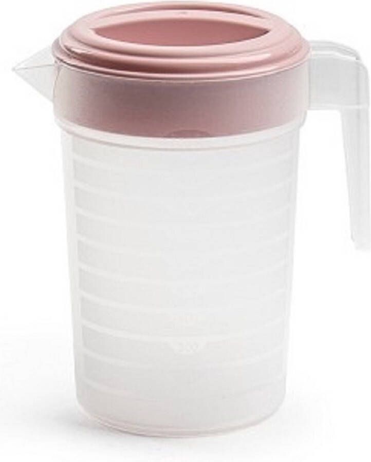 Forte Plastics Waterkan sapkan transparant roze met deksel 1 liter kunststof Schenkkannen
