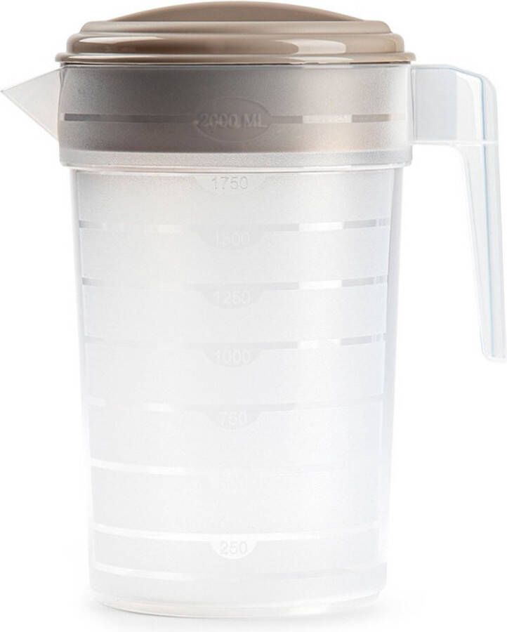 PLASTICFORTE Waterkan sapkan transparant taupe met deksel 2 liter kunststofÃÆÃÂ¯ÃâÃÂ¿ÃâÃÂ½- Smalle schenkkan die in de koelkastdeur past