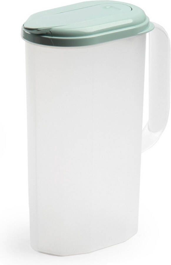 Forte Plastics Waterkan sapkan transparant mintgroen met deksel 2 liter kunststof Smalle schenkkan die in de koelkastdeur past