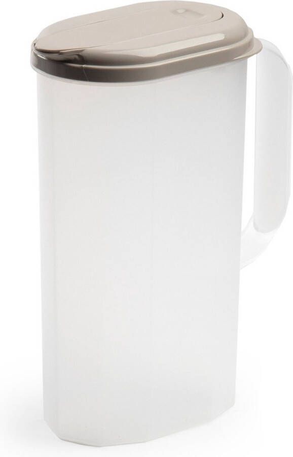 Forte Plastics Waterkan sapkan transparant taupe met deksel 2 liter kunststof Smalle schenkkan die in de koelkastdeur past