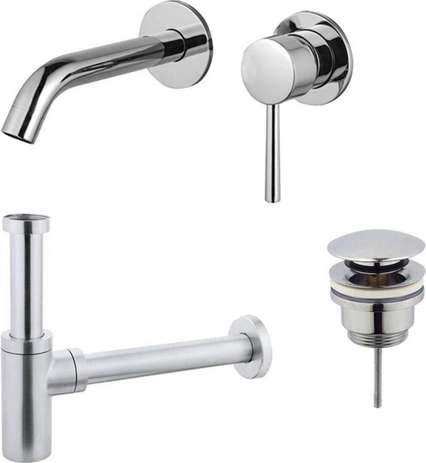 FortiFura Calvi Slim Wastafelkraanset inbouw wastafelkraan klikwaste plug design sifon Chroom