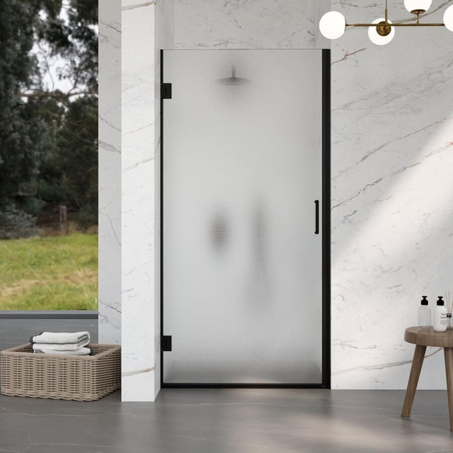 FortiFura Galeria Douchedeur 90x200cm scharnieren deurgreep vlak gesatineerd veiligheidsglas Mat zwart