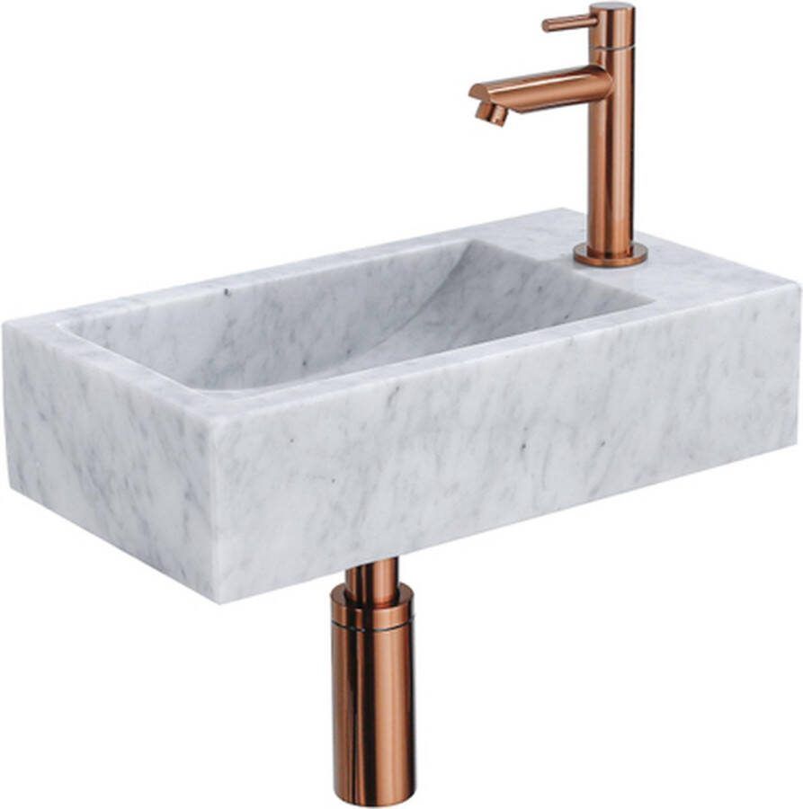 FortiFura Fuente fonteinset 22x40x10cm 1 kraangat rechts marmer fonteinkraan koper wit