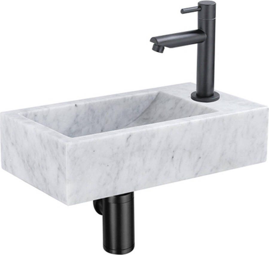 FortiFura Fuente fonteinset 22x40x10cm 1 kraangat rechts marmer fonteinkraan zwart mat wit