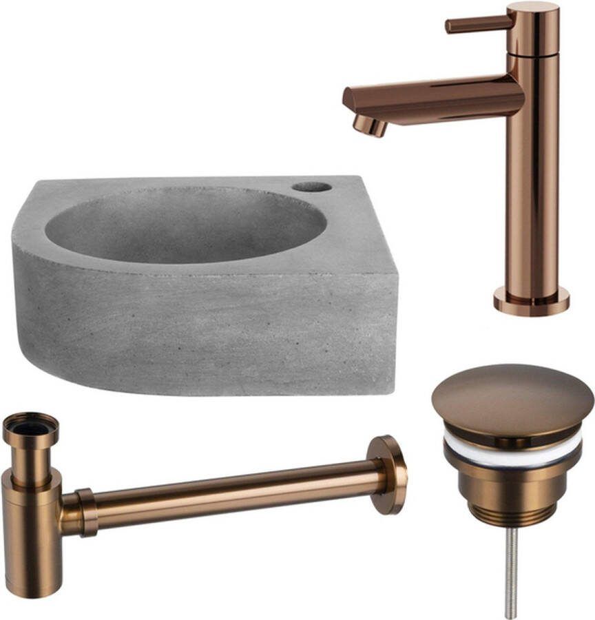 FortiFura Fuente fonteinset 31.5x31.5x10cm 1 kraangat hoek fonteinkraan koper beton