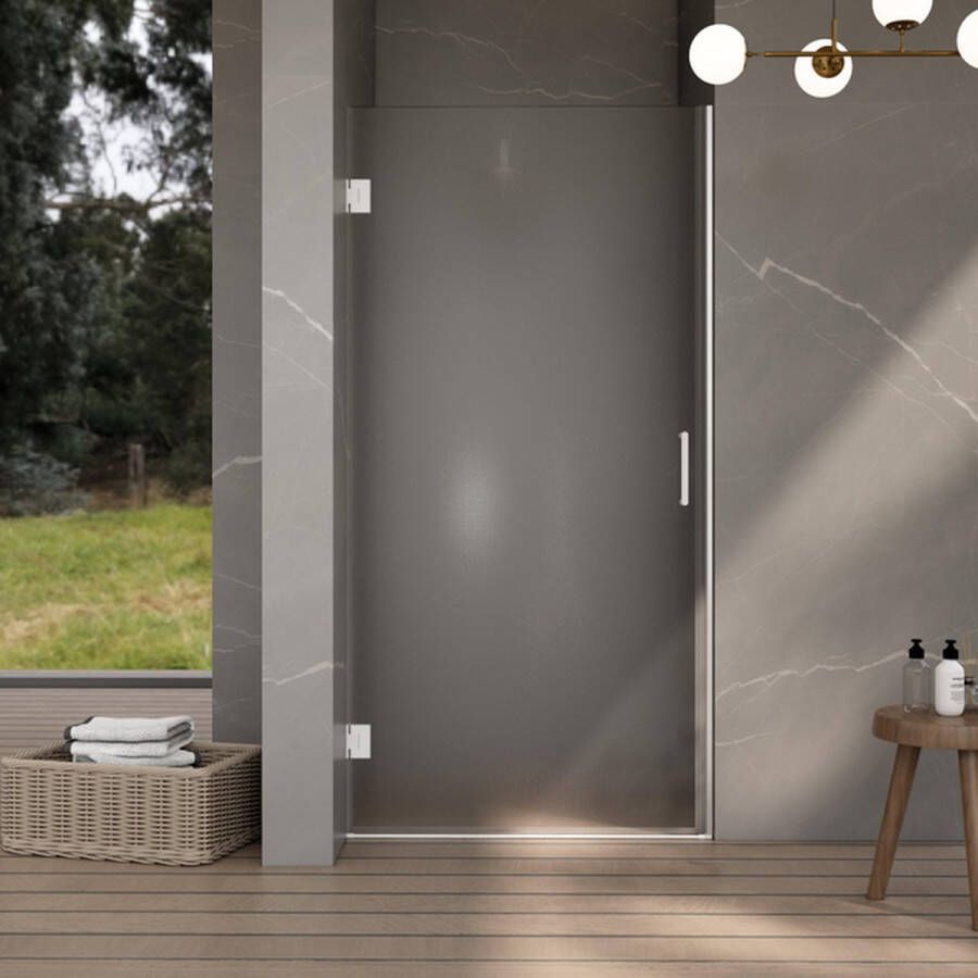 FortiFura Galeria Douchedeur 60x200cm scharnieren deurgreep vlak gesatineerd veiligheidsglas Mat wit