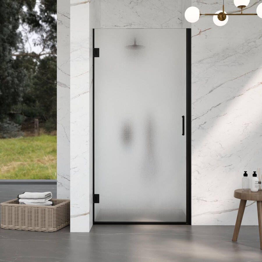 FortiFura Galeria Douchedeur 60x200cm scharnieren deurgreep vlak gesatineerd veiligheidsglas Mat zwart