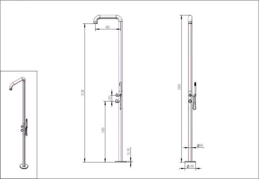 FortiFura Outdoor Original Vrijstaande Buitendouche RVS 316 handdouche geborsteld RVS