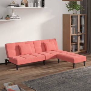 ForYou Prolenta Premium Slaapbank 2-zits met 2 kussens en voetenbank fluweel roze