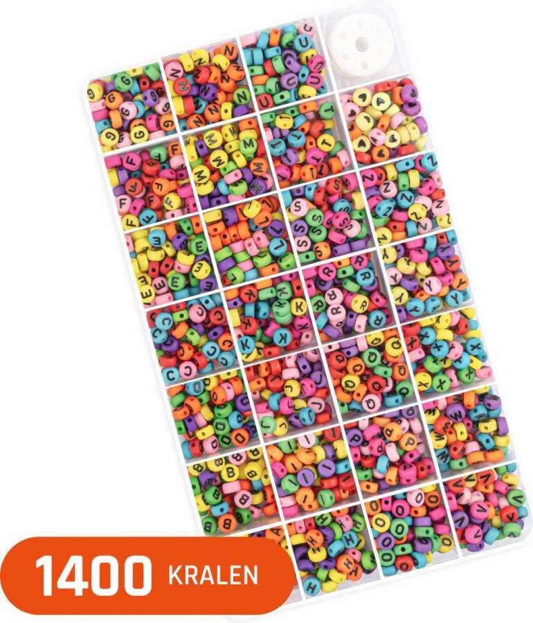 Foxoo Letterkralen voor Sieraden maken Alfabet kralen voor ketting armband telefoonkoord etc. Acryl – Zwarte letter op gekleurde achtergrond 7 mm 1400 stuks gesorteerd