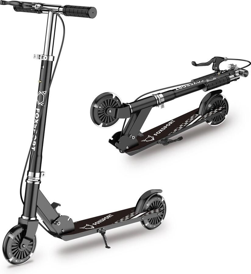 FOXSPORT Kinderstepjes Kinderscooter -Kinderstep-Draagkracht tot 100 kg-Kick Step Lagers ABEC-7-Drie instelbare hoogte-opties-Zwart