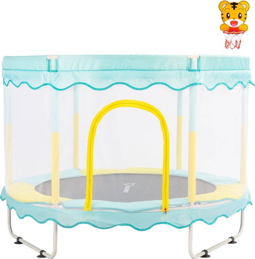 FOXSPORT Trampoline inclusief veiligheidsnet 150cm oranje trampoline voor kinderen huishoudelijk speelgoed tot 100kg Blauw