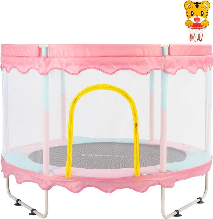 FOXSPORT Trampoline voor kinderen Met gevoerde veiligheidshoes Afsluitbaar veiligheidsnet -Speelgoed voor indoor en outdoor Ronde Tot 100kg 150cm Roze