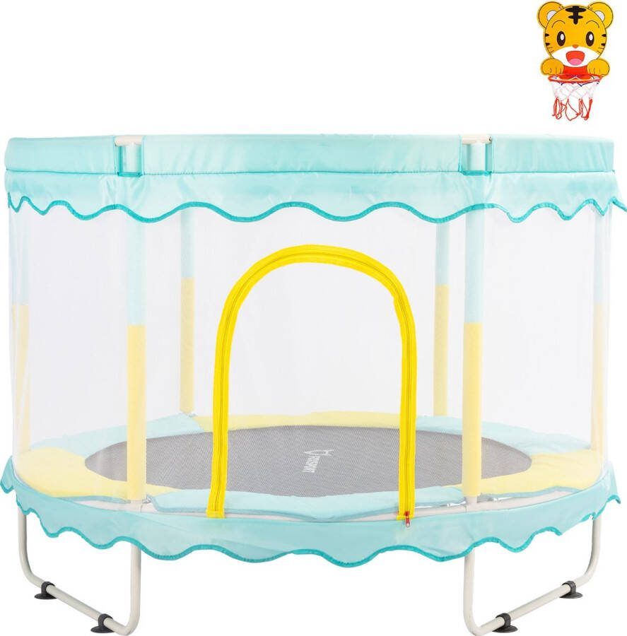 FOXSPORT Trampoline voor kinderen Met gevoerde veiligheidshoes Afsluitbaar veiligheidsnet -Speelgoed voor indoor en outdoor Ronde Tot 100kg 150cm Blauw