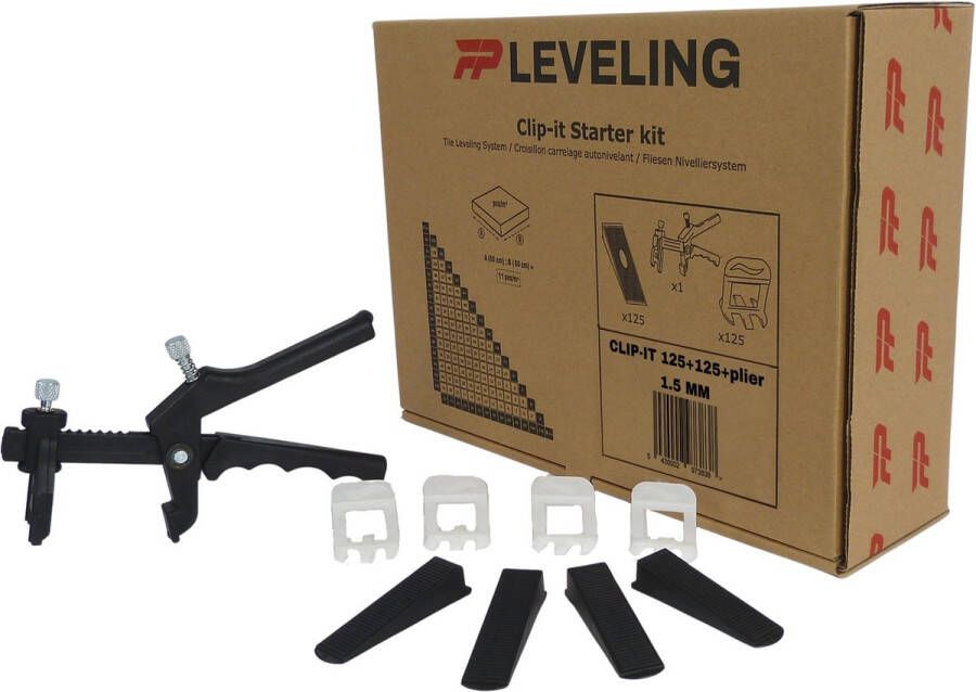 FP Leveling Clip-it Starter kit 1.5 mm 125 clips + 125 keggen + 1 leveling tang 6-12 mm tegel dikte Tegel levelling systeem PRO